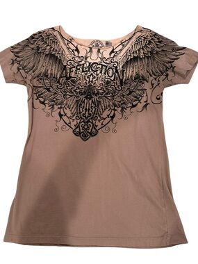Affliction Women's Taupe Wing Graphic Short Sleeve Tee